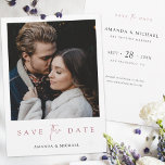 Reserva La Fecha Moda Rosa de fotografía moderno Boda de oro<br><div class="desc">Esta simple boda fotográfica de moda, salvo la plantilla de tarjetas planas de fecha, presenta un diseño elegante, minimalista y moderno. Por favor, busque en nuestra tienda versiones de este diseño con el texto Save the Date en negro y en oro, y en formato de postal, también! La parte delantera...</div>