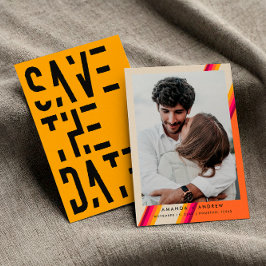 Reserva La Fecha Moda rosa y Naranja 70 Retro Stripes Boda