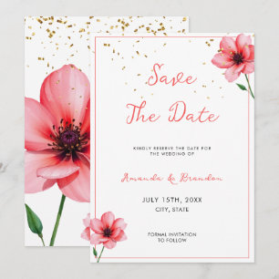 Reserva La Fecha Moda Rubor Boda de marco de confeti floral rosa