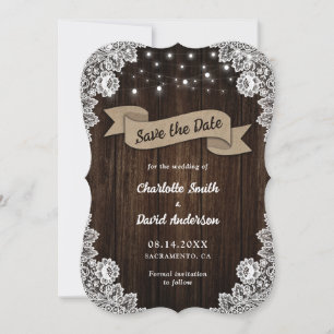 Reserva La Fecha Moda Rústica Wood Burlap Lace Boda