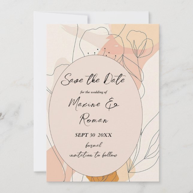 Reserva La Fecha Moda, tonos rosas con flores negras y marco (Anverso)