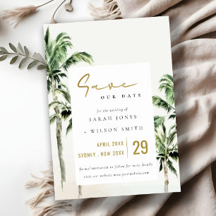Reserva La Fecha Moda Tropical Beach Palm Trees Boda acuarela