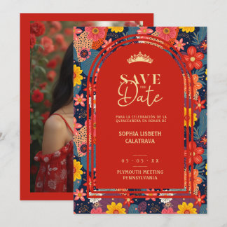 Reserva La Fecha Modern Arch Colorful Floral Quinceañera TMF26