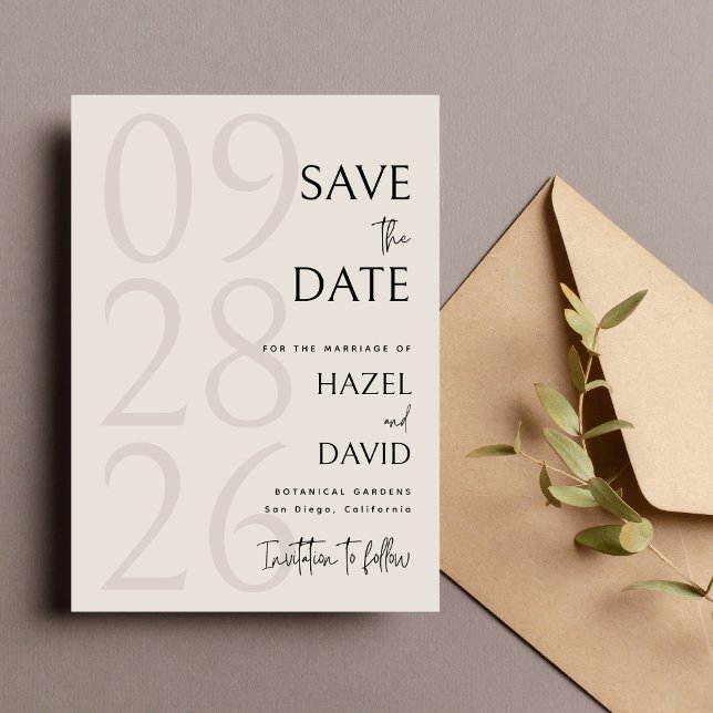 Reserva La Fecha Modern Black and Ivory Minimalist Wedding (Modern black and ivory minimalist save the date announces your wedding with soft elegance.)
