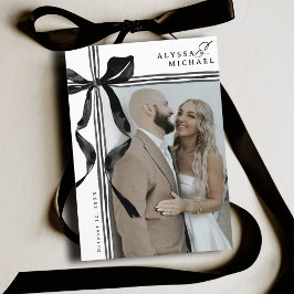 Reserva La Fecha Modern Black and White Bow Elegant Photo Wedding