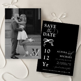 Reserva La Fecha Modern Black and White Bow Photo Monogram Wedding