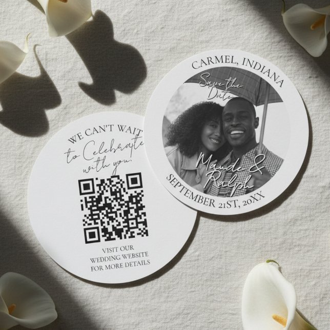 Reserva La Fecha Modern Black and White Circle Photo Save the Date (Invite guests to mark their calendars with this Modern Black and White Circle Photo Save the Date! )