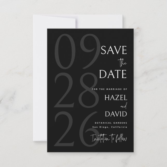 Reserva La Fecha Modern Black and White Minimalist Wedding (Anverso)