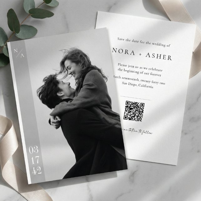 Reserva La Fecha Modern Black and White Photo QR Code Wedding (Subido por el creador)