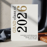Reserva La Fecha Modern Black Gold 2026. Graduation<br><div class="desc">Modern Black Gold Text 2026 White Graduation. Available digitally and printed. A contemporary typographical design with stylish large typography rotated and to the left hand side at the top in black and gold. Easily personalise the rest of the text.</div>