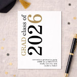 Reserva La Fecha Modern Black Gold 2026 Graduation<br><div class="desc">Modern Black Gold Text 2026 White Graduation. Available digitally and printed. A contemporary typographical design with stylish large typography rotated and to the left hand side at the top in black and gold. Easily personalise the rest of the text.</div>