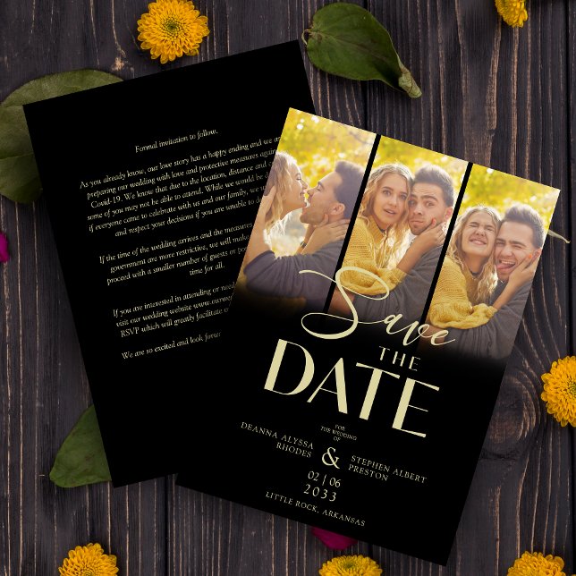 Reserva La Fecha Modern Black Trendy Collage Wedding 3 Photos (Modern Black Trendy Collage Wedding 3 Photos Save the Date with Envelope. )