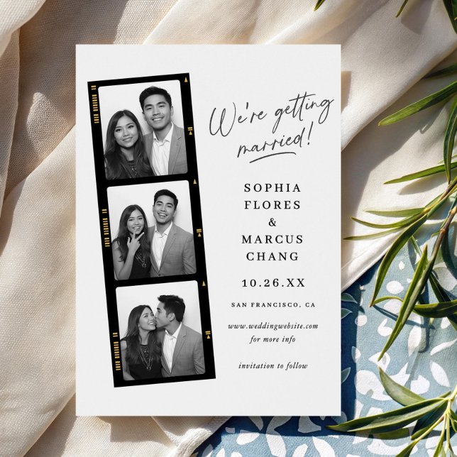 Reserva La Fecha Modern Black & White Photo-booth Filmstrip Wedding (Subido por el creador)