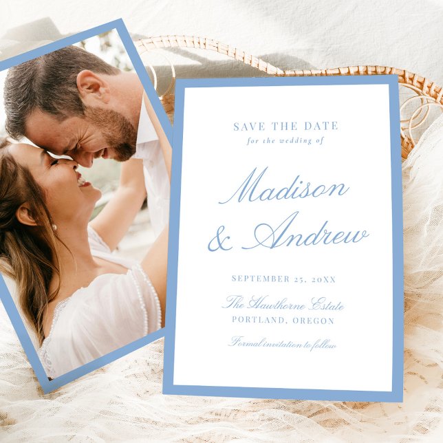 Reserva La Fecha Modern Blue Border Photo Wedding (Subido por el creador)