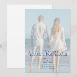 Reserva La Fecha Modern Blue Handwritten Wedding Photo 