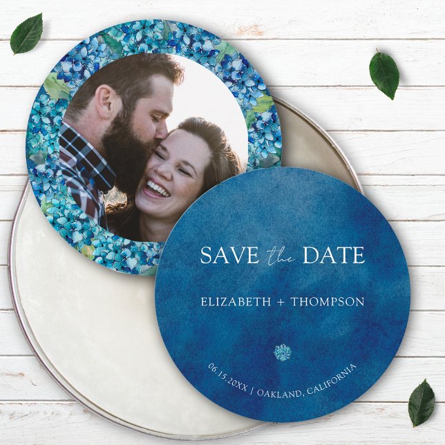 Reserva La Fecha Modern Blue Hydrangea Round Wedding (Subido por el creador)