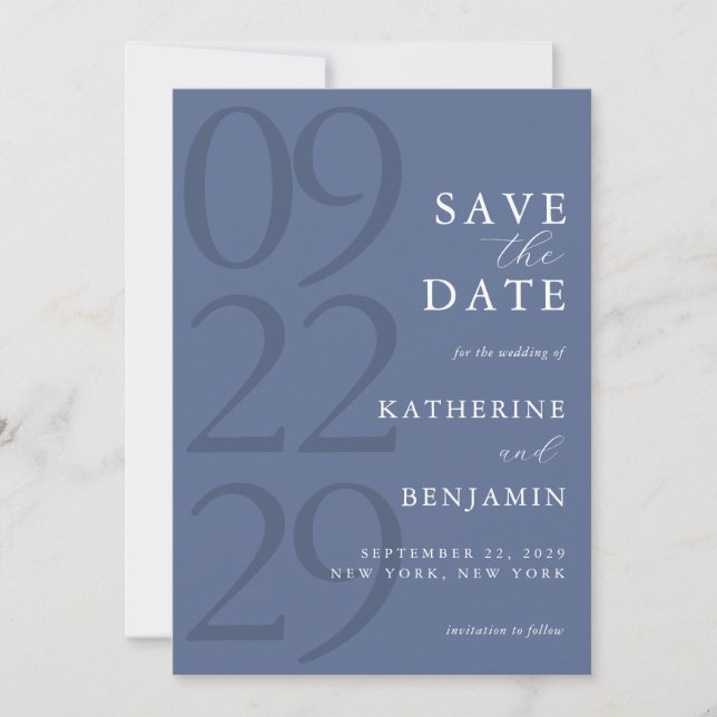 Reserva La Fecha Modern Blue Minimalist Wedding (Anverso)