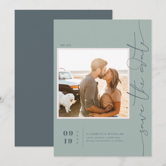 Reserva La Fecha Modern Boho Ocean Glass | Foto Guardar la Fecha (Anverso / Reverso)