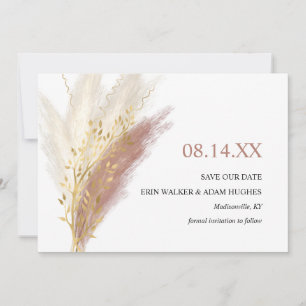 Reserva La Fecha Modern Boho Rosa Dorado Pampas Grass 