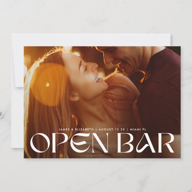 Reserva La Fecha Modern Bold Retro Open Bar FullBleed Photo Wedding (Anverso)