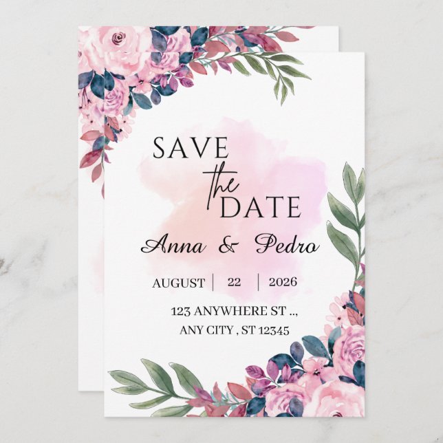 Reserva La Fecha Modern Botanical Wedding Announcement Template (Anverso / Reverso)