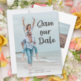 Reserva La Fecha Modern Brush Script 2 Photo Wedding Save Date 