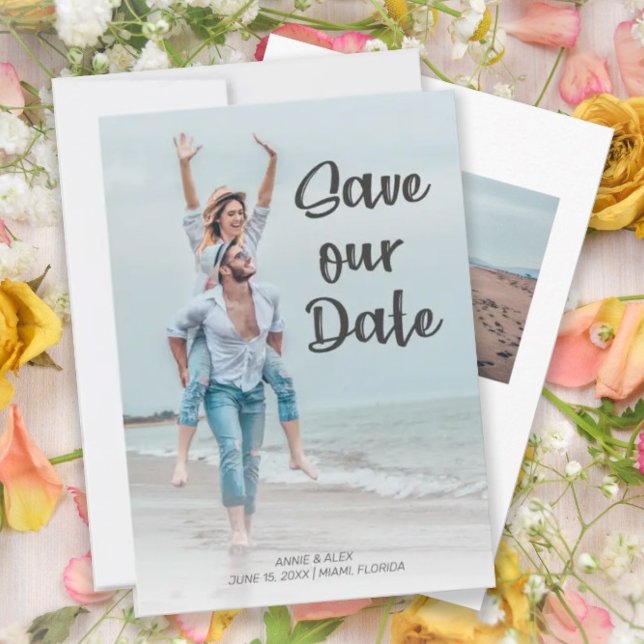 Reserva La Fecha Modern Brush Script 2 Photo Wedding Save Date  (Subido por el creador)