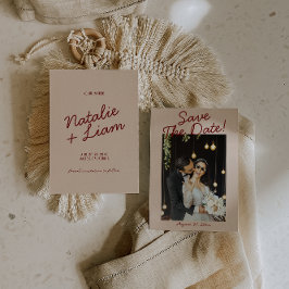 Reserva La Fecha Modern Burgundy Cream Whimsical Photo Wedding 