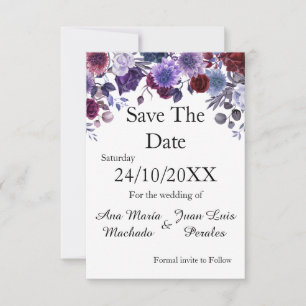 Reserva La Fecha Modern Burgundy Lavender Dusty Blue Floral White