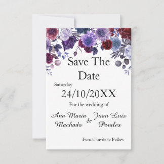 Reserva La Fecha Modern Burgundy Lavender Dusty Blue Floral White