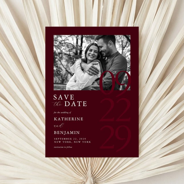 Reserva La Fecha Modern Burgundy Minimalist Photo Wedding (Subido por el creador)