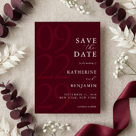 Reserva La Fecha Modern Burgundy Minimalist Wedding