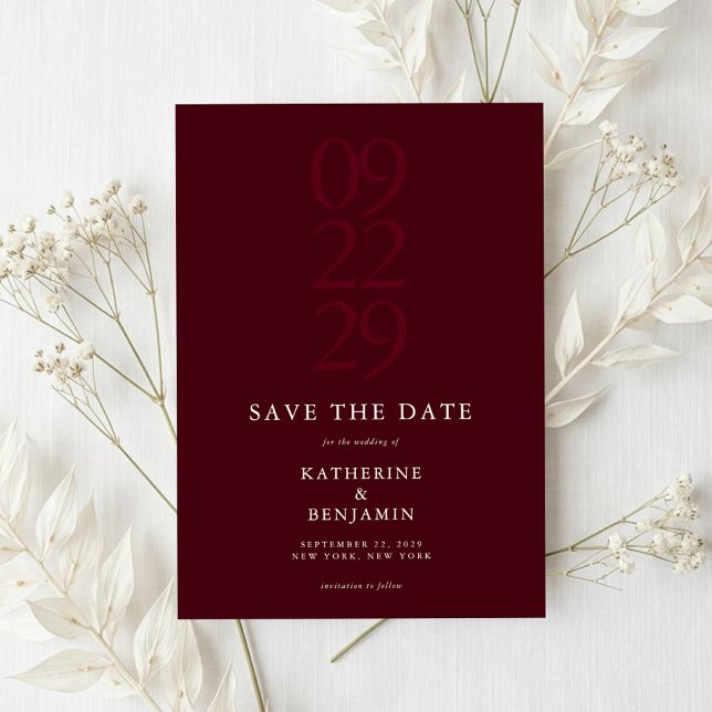 Reserva La Fecha Modern Burgundy Minimalist Wedding Save The Date (Subido por el creador)