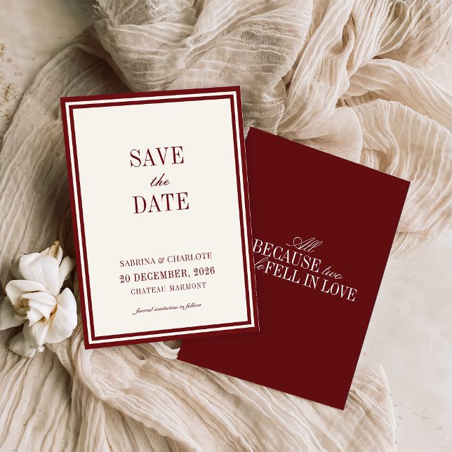 Reserva La Fecha Modern Burgundy Old Money Wedding Save The Date (Subido por el creador)