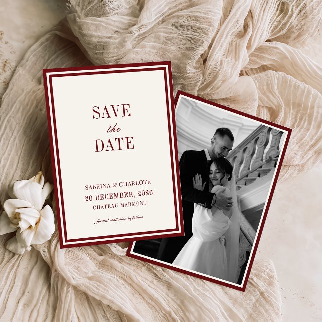 Reserva La Fecha Modern Burgundy Old Money Wedding Save The Date (Subido por el creador)