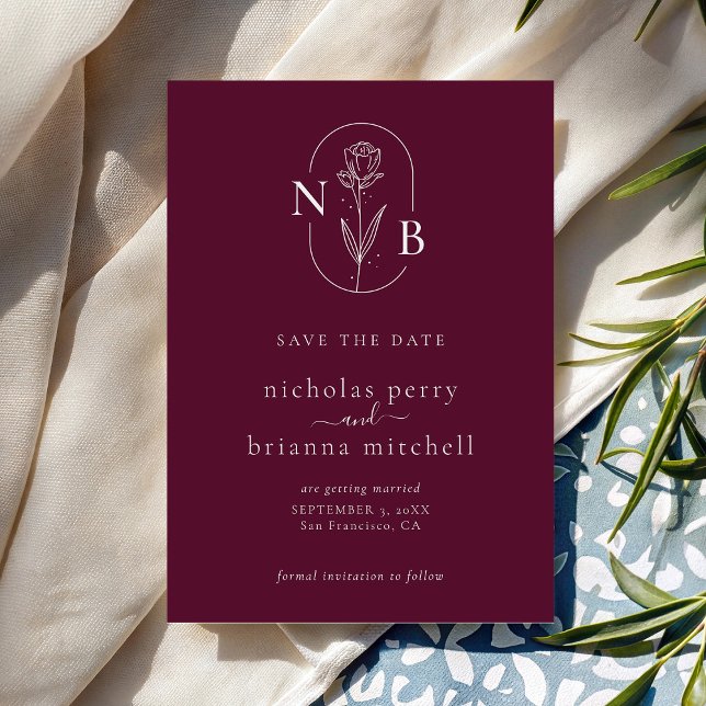 Reserva La Fecha Modern Burgundy Wedding Monogram Minimalist (Subido por el creador)