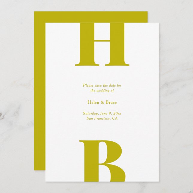 Reserva La Fecha Modern Chartreuse Typography Monogram Wedding (Anverso / Reverso)