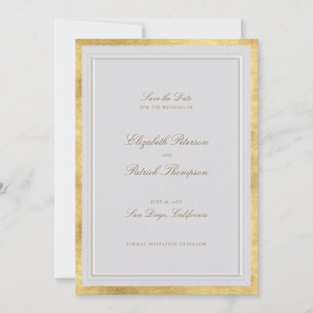Reserva La Fecha Modern Classic Elevated Gold Ivory Formal Wedding (Anverso)