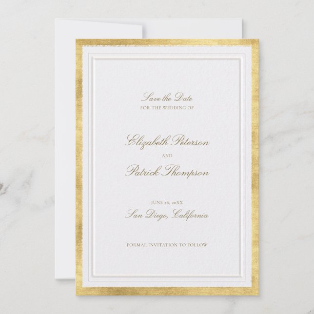 Reserva La Fecha Modern Classic Elevated Gold Pearl Formal Wedding (Anverso)