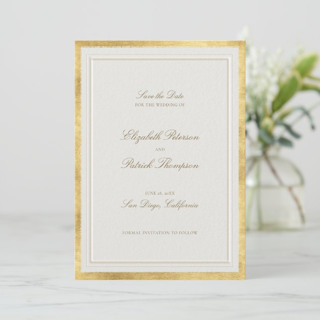 Reserva La Fecha Modern Classic Formal Elevated Gold Ecru Wedding (Anverso de pie)