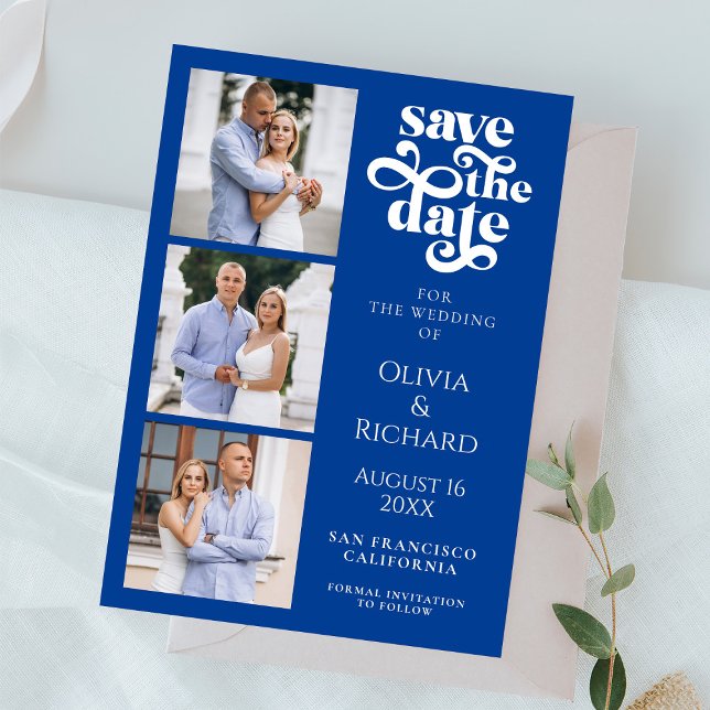 Reserva La Fecha Modern Cobalt Blue Photo Collage Wedding (Subido por el creador)