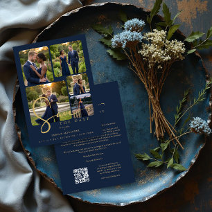 Reserva La Fecha Modern Collage 5-Photo Wedding Navy Blue