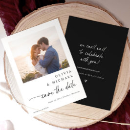 Reserva La Fecha Modern Cute Handwriting Black and White Wedding