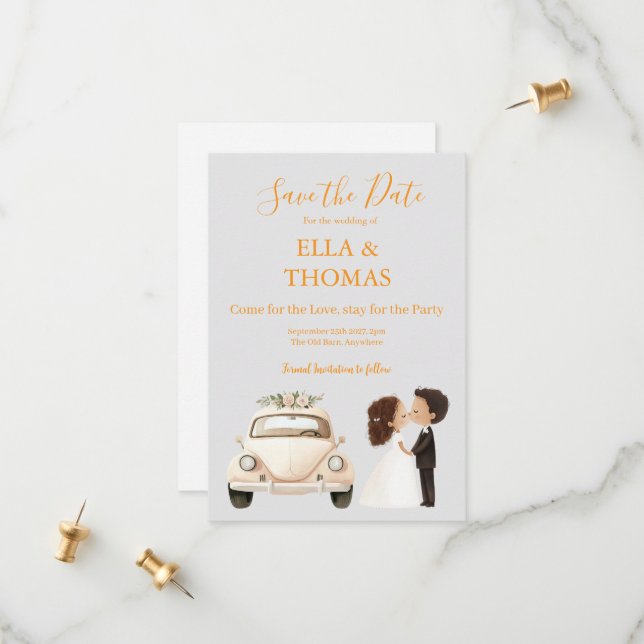 Reserva La Fecha Modern Cute Marigold Text  (Anverso/Reverso In Situ)