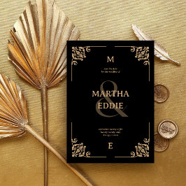 Reserva La Fecha Modern Deco | Black and Gold Photo Back Wedding