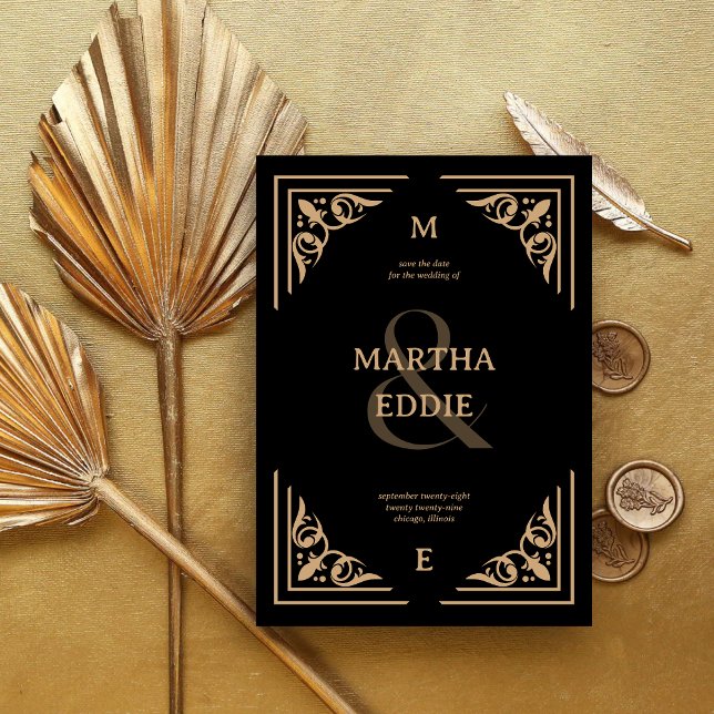 Reserva La Fecha Modern Deco | Black and Gold Photo Back Wedding (Subido por el creador)