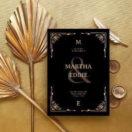 Reserva La Fecha Modern Deco | Black and Gold Photo Back Wedding