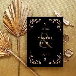 Reserva La Fecha Modern Deco | Black and Gold Photo Back Wedding