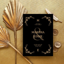 Reserva La Fecha Modern Deco | Black and Gold Photo Back Wedding