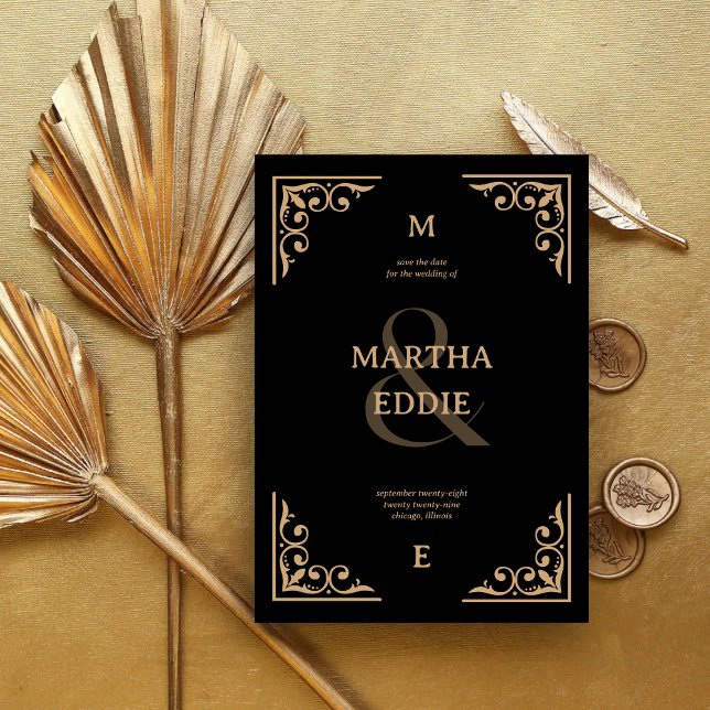 Reserva La Fecha Modern Deco | Black and Gold Photo Back Wedding (Subido por el creador)